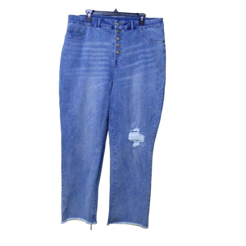 Nina Parker Trendy Plus Size Button-Fly Distressed Boyfriend Jeans, 18W - Picture 3 of 12